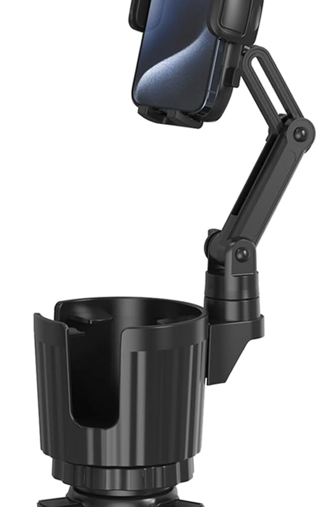 bokilino Phone Holders for Your Car, 2 in 1 Universal Cup Holder Expander Adjustable Base with Phone Mount, Long Arm with 360°Rotation Cup Holder Phones Mount for Car Compatible with All Smartphones